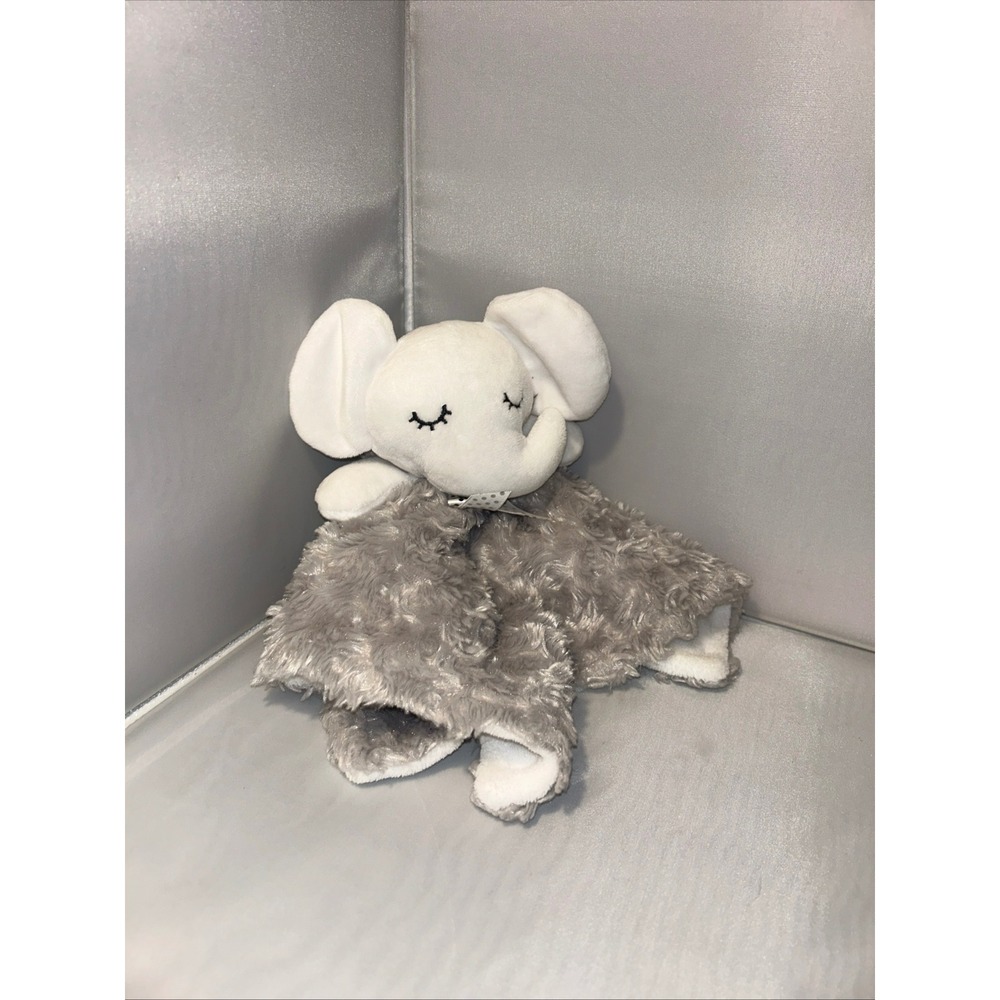 Bon Bebe Grey White Elephant Plush Security Blanket Lovey Rosebud Fur BC4352B02